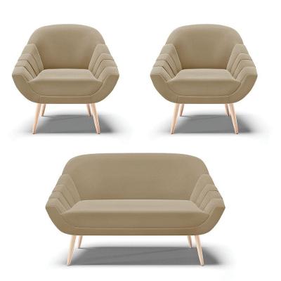 Kit 01 Namoradeira E 02 Poltronas Suede Marrom Rato