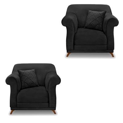 Kit 2 Poltronas Para Sala De Estar Veludo Pés Castanho Preto