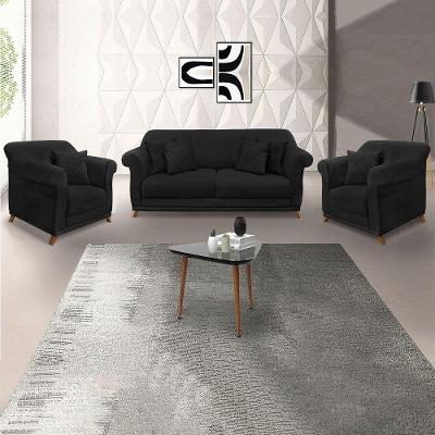Kit 2 Poltronas E Sofá 2 Lugares 1,80m Pés Castanho Preto