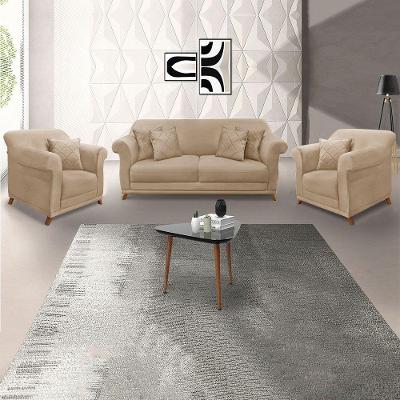 Kit 2 Poltronas E Sofá 2 Lugares 1,80m Pés Castanho Bege