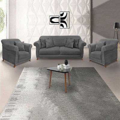 Kit 2 Poltronas E Sofá 2 Lugares 1,80m Pés Castanho Cinza