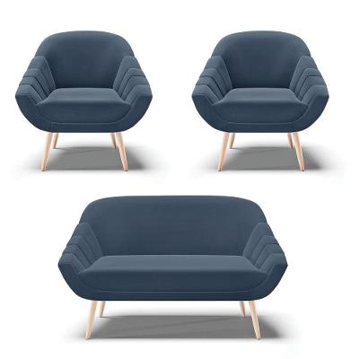 Kit 01 Namoradeira E 02 Poltronas Suede Azul Marinho