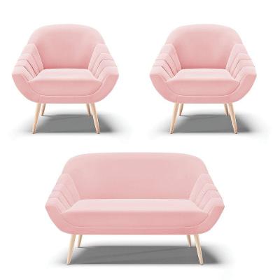 Kit 01 Namoradeira E 02 Poltronas Suede Natural Rosa Bebê
