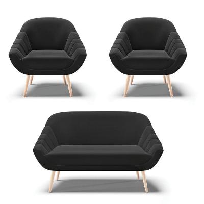 Kit 01 Namoradeira E 02 Poltronas Suede Natural Preto