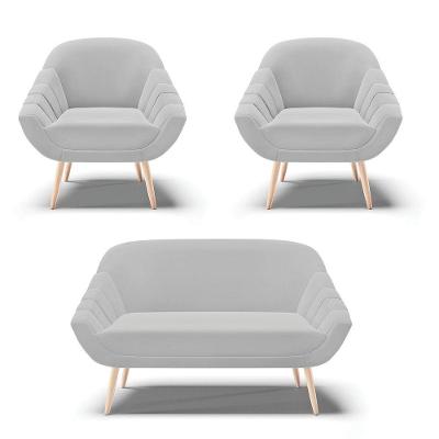 Kit 01 Namoradeira E 02 Poltronas Suede Natural Cinza