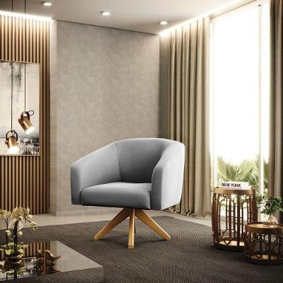Poltrona Giratória Stella Suede Base Madeira Ma30 - D'rossi Cor Cinza
