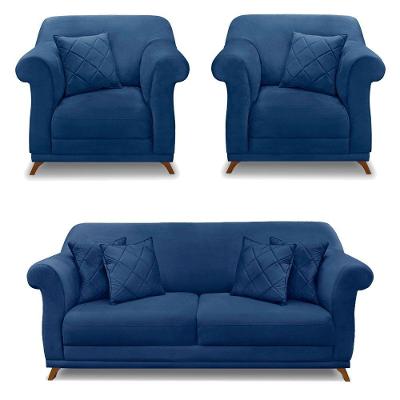 Kit 2 Poltronas E Sofá 2 Lugares 1,60m Azul Marinho
