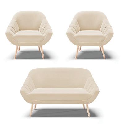 Kit 01 Namoradeira E 02 Poltronas Suede Natural Bege