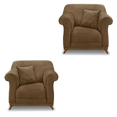 Kit 2 Poltronas Para Sala De Estar Caramelo Pés Castanho