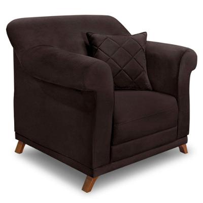 Poltrona Para Sala De Estar Suede Pés Castanho Marrom Café