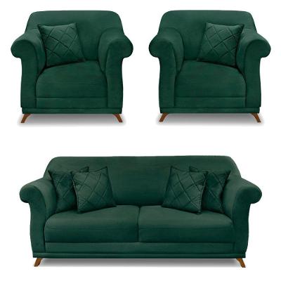 Kit 2 Poltronas E Sofá 2 Lugares 1,60m Veludo Verde Floresta