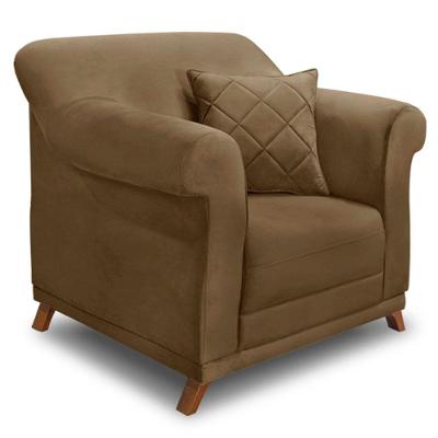 Poltrona Para Sala De Estar Suede Pés Castanho Caramelo