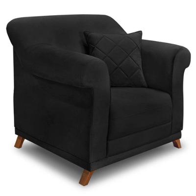 Poltrona Para Sala De Estar Suede Pés Castanho Preto