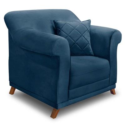 Poltrona Para Sala De Estar Veludo Pés Castanho Azul Marinho