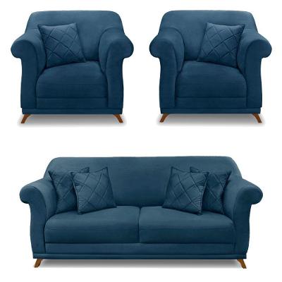 Kit 2 Poltronas E Sofá 2 Lugares 1,60m Veludo Azul Marinho