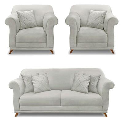 Kit 2 Poltronas E Sofá 2 Lugares 1,60m Veludo Cinza Prata