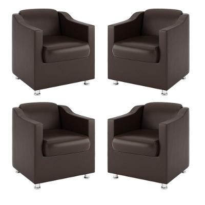 Kit 4 Poltronas Decorativas Para Recepção Courino Marrom