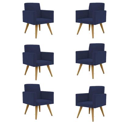 Kit 06 Poltronas Nina Decorativa Para Recepção azul Marinho