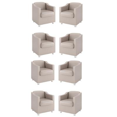 Kit 8 Poltronas Para Recepção Courino Bege