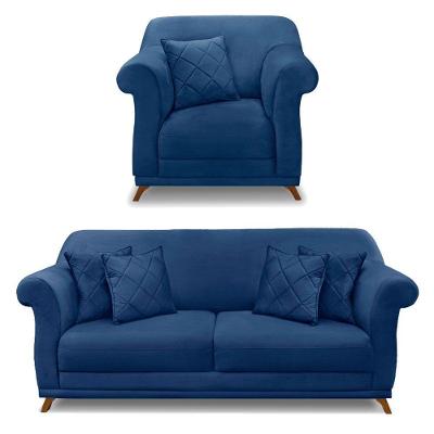 Kit Poltrona E Sofá 2 Lugares 1,80m Azul Marinho