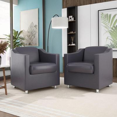 Kit 2 Poltronas Decorativas Recepção Sala Courino Cinza