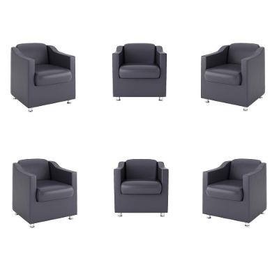 Kit 6 Poltronas Para Recepção Courino Cinza