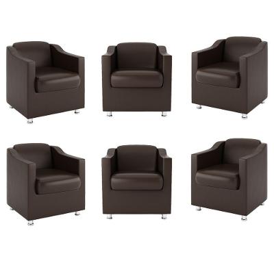 Kit 6 Poltronas Para Recepção Clínica Courino Marrom