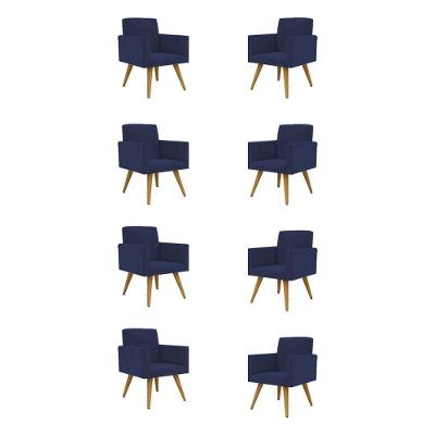 Kit 08 Cadeiras Poltronas Decorativa Recepção azul Marinho