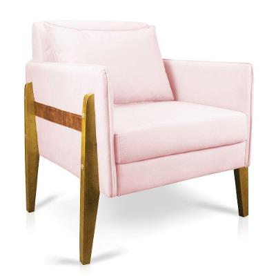 Poltrona Lana Suede Rosa Bebê Base De Madeira - D'rossi