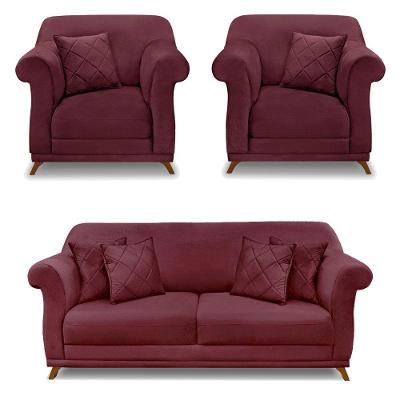 Kit 2 Poltronas E Sofá 2 Lugares 1,80m Pés Castanho Vinho