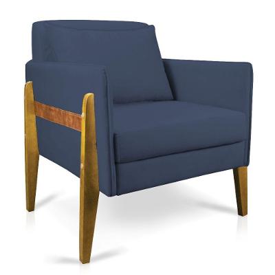 Poltrona Lana Suede Azul Marinho Base De Madeira - D'rossi