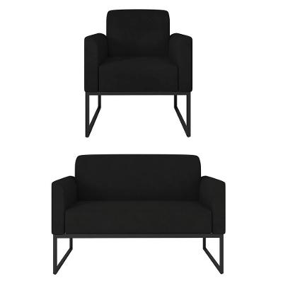 Kit Namoradeira E 1 Poltrona Industrial Preta S07 Preto