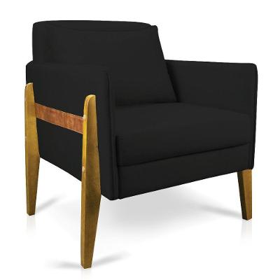 Poltrona Lana Suede Preto Base De Madeira - D'rossi