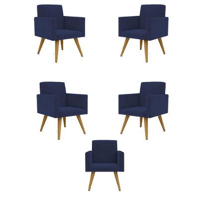 Kit 05 Poltronas Nina Decorativa Para Recepção Balaqui Decor Cor:azul Marinho