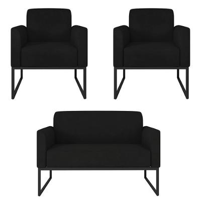 Kit Namoradeira E 2 Poltronas Industrial Preta S07 Preto