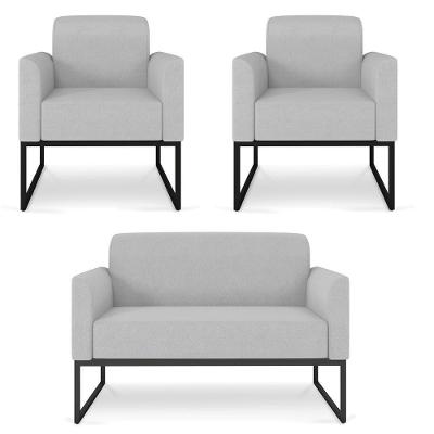 Kit Namoradeira E 2 Poltronas Industrial Preta Cinza Claro