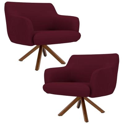 Kit 2 Poltronas Giratórias Base Madeira B-278 Marsala