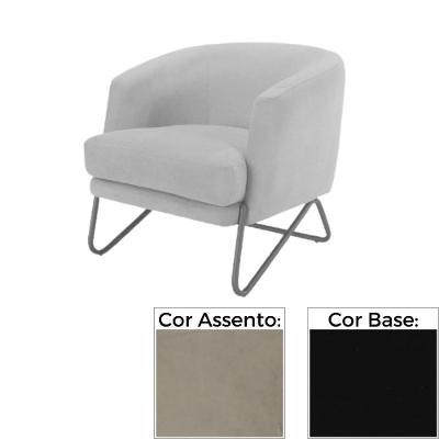 Poltrona Mh-3788 Herval Base Metal Laca Fosca Preto Metalizado Assento Estofado Bege C