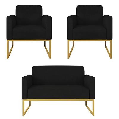 Kit Namoradeira E 2 Poltronas Industrial Dourada S07 Preto