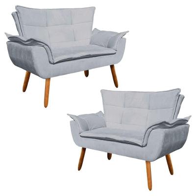 Kit 2 Poltronas Namoradeiras Pés Palito Opla Cinza