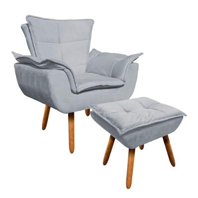 Poltrona Decorativa Pés Palito Com Puff Opla Cinza - Ibiza