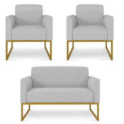 Kit Namoradeira E 2 Poltronas Dourada Cinza Claro