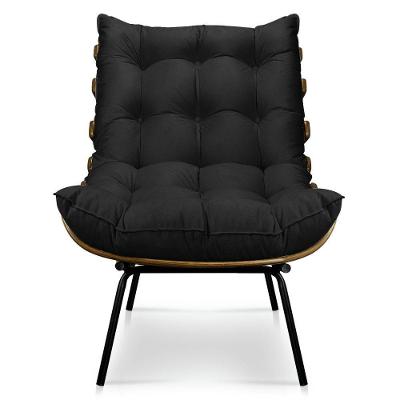 Poltrona Decorativa Costela Sala E Escritório Suede Preto