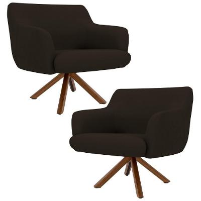 Kit 2 Poltronas Giratórias Base Madeira C-34 Marrom