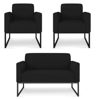 Kit Namoradeira E 2 Poltronas Industrial Preta A79 Preto