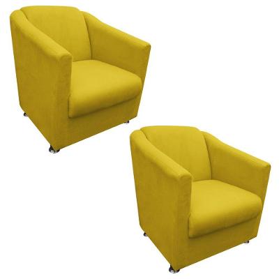 Kit 2 Poltronas Tilla Decorativa Escritório Suede Amarelo