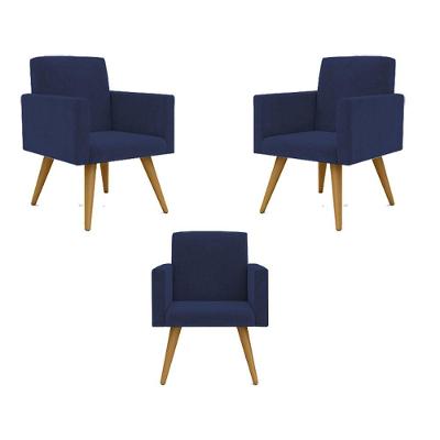 Kit 03 Poltronas Nina Decorativa Para Recepção Balaqui Decor Cor:azul-marinho