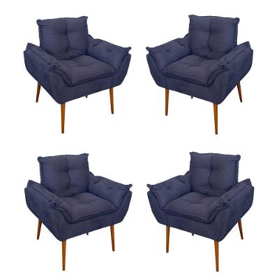 Kit 04 Cadeiras Poltronas De Luxo Opala Sala, Quarto Cor:azul Marinho