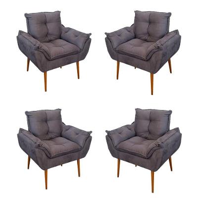 Kit 04 Cadeiras Poltronas De Luxo Opala Sala, Quarto Cor:cinza