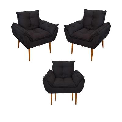 Kit 03 Poltronas Opala Confortável Sala, Quarto Escritorio Cor:preto